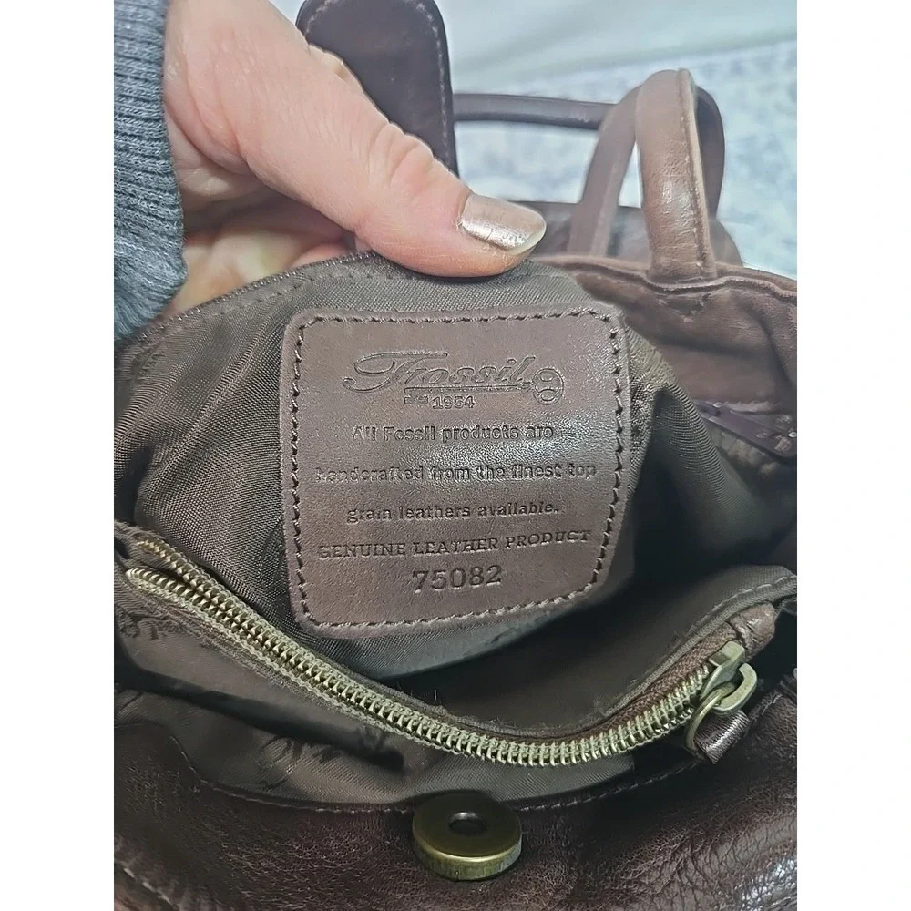 VTG Fossil Brown Pebbled Leather‎ Pockets Top Handle Small Satchel Crossbody Bag